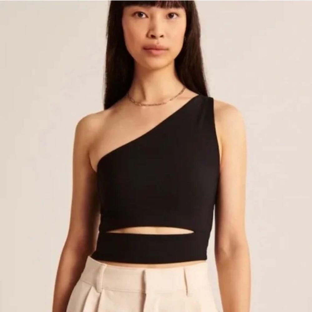 NWT Abercrombie & Fitch Double-Layered Seamless One Shoulder Cutout Top Brown M